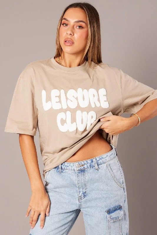 Beige Graphic Tee Short Sleeve