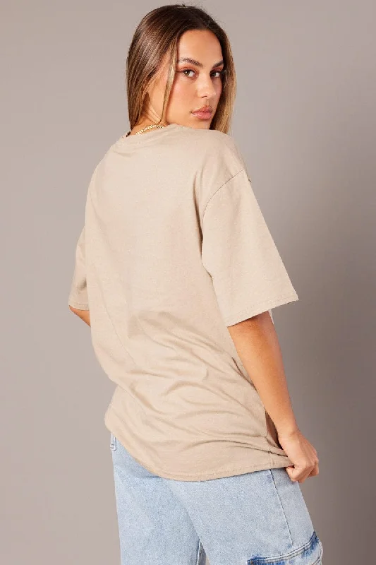 Beige Graphic Tee Short Sleeve