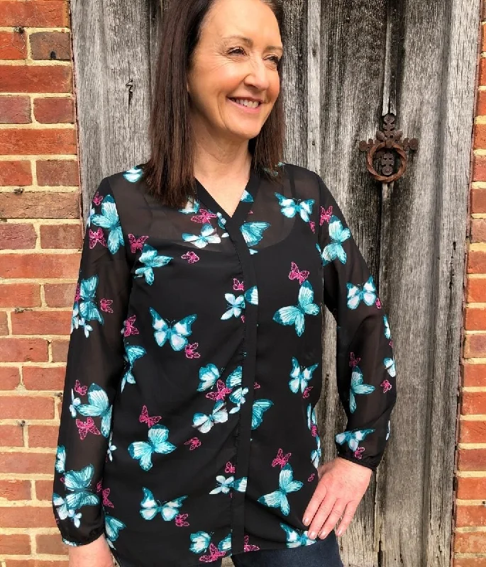 Black Butterfly Popover Blouse