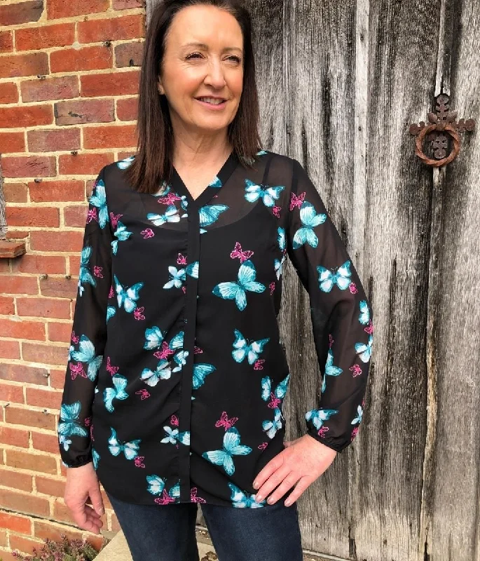 Black Butterfly Popover Blouse