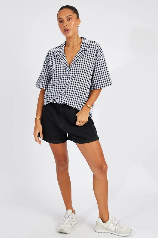 Black Check Shirt Short Sleeve