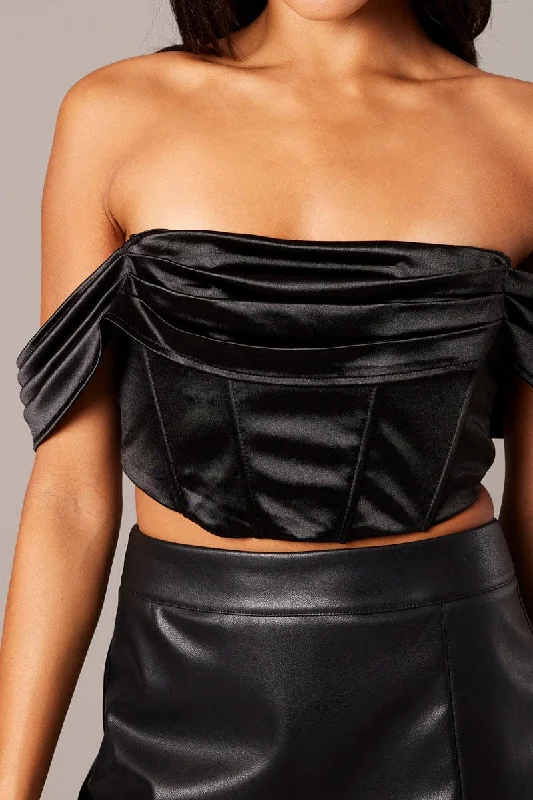 Black Corset Top Off Shoulder Satin