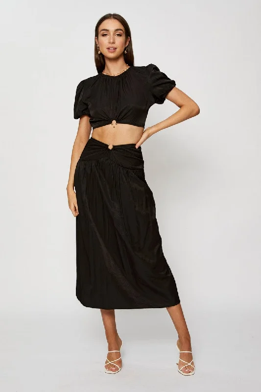 Black Crop Blouse Short Sleeve