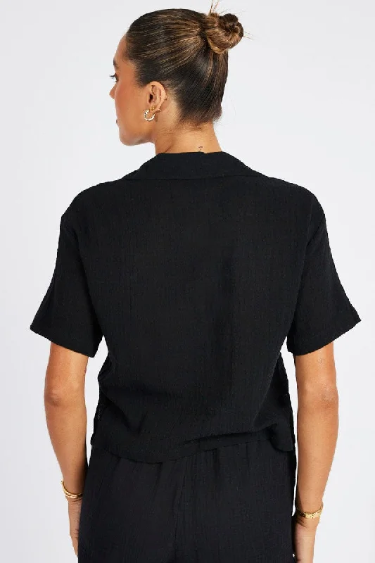 Black Crop Shirt Short Sleeve