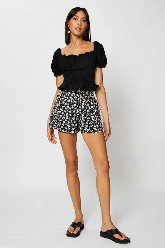 Black Crop Shirts Short Sleeve