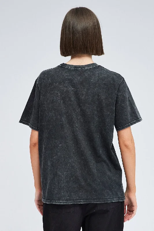 Black Graphic Tee Short Sleeve Garment washed