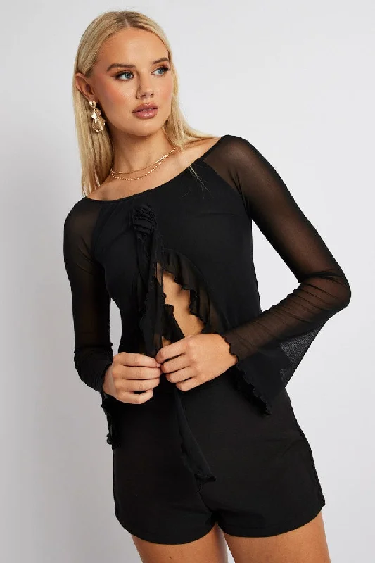 Black Off Shoulder Top Long Sleeve