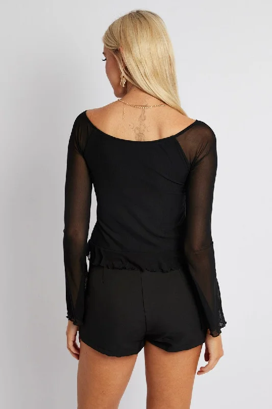 Black Off Shoulder Top Long Sleeve