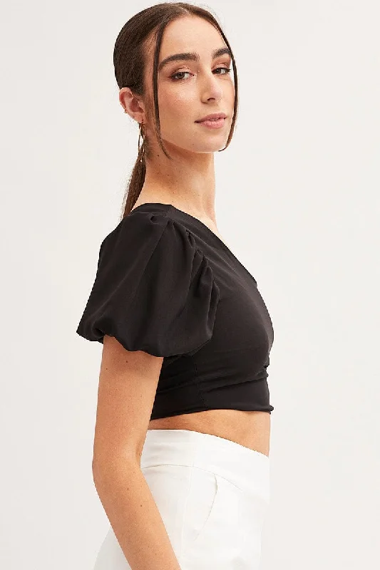 Black One Shoulder Crop Top