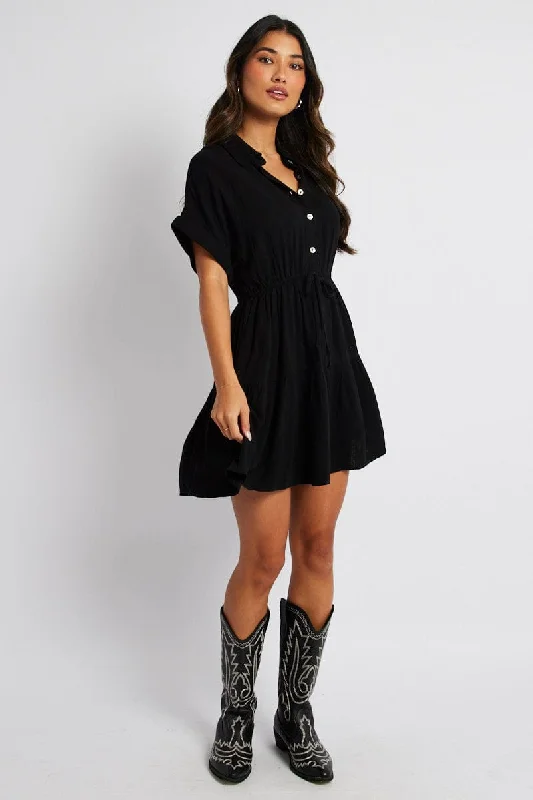 Black Shirt Dress Short Sleeve