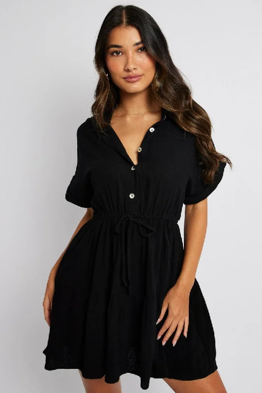 Black Shirt Dress Short Sleeve