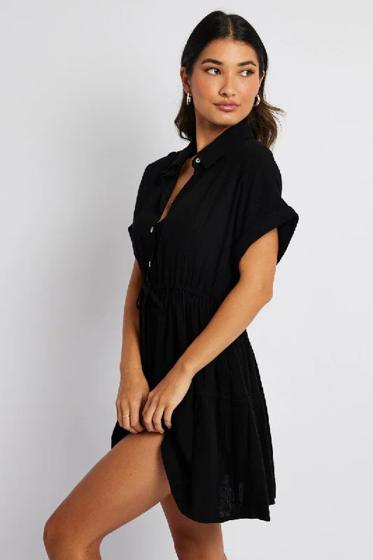 Black Shirt Dress Short Sleeve