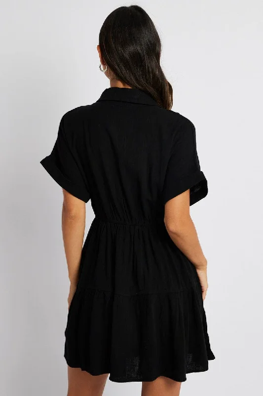 Black Shirt Dress Short Sleeve