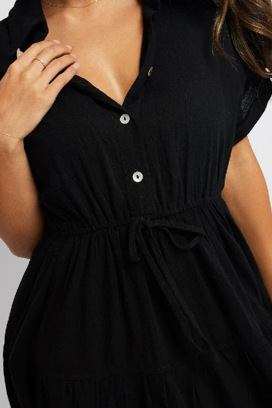 Black Shirt Dress Short Sleeve