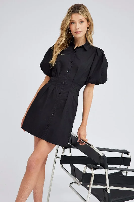 Black Shirt Dress Short Sleeve