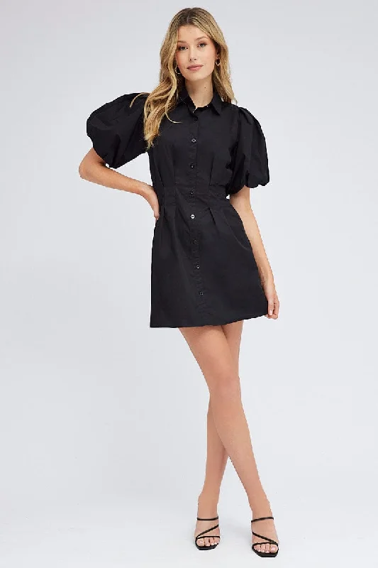 Black Shirt Dress Short Sleeve