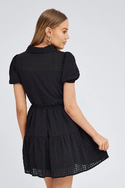 Black Shirt Dress Short Sleeve Tiered