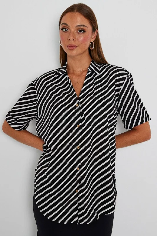 Black Stripe Shirt Short Sleeve