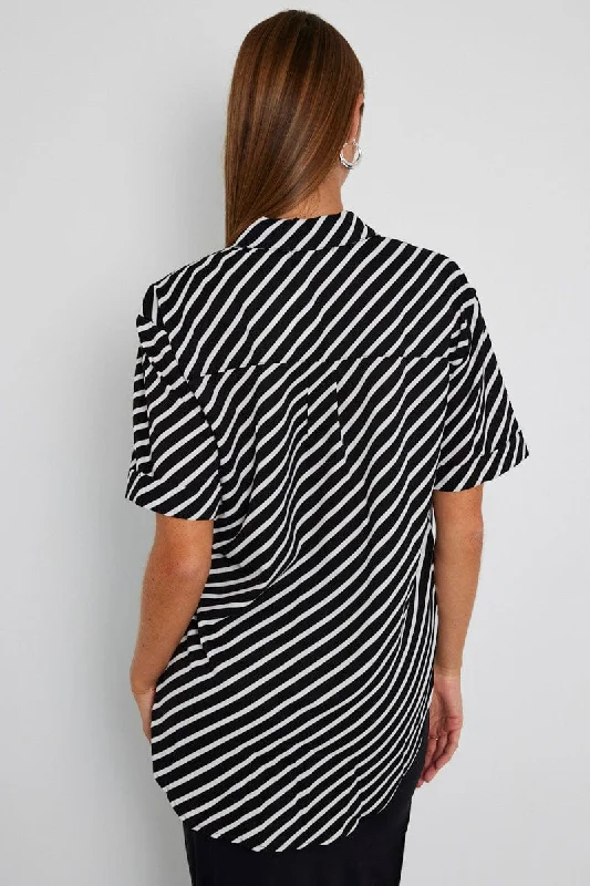 Black Stripe Shirt Short Sleeve