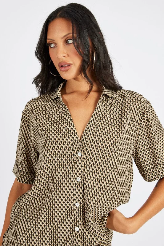 Brown Geo Shirt Short Sleeve