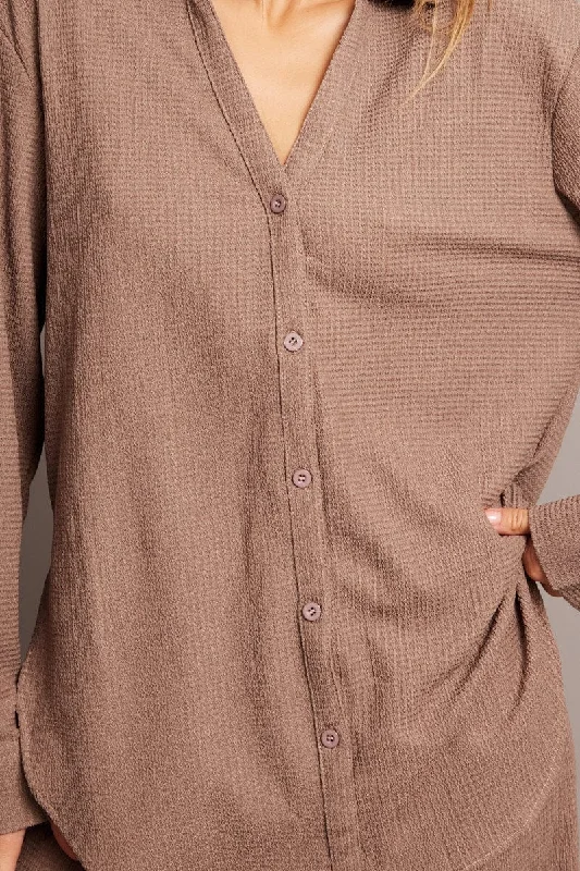 Brown Relaxed Shirt Long Sleeve Textured