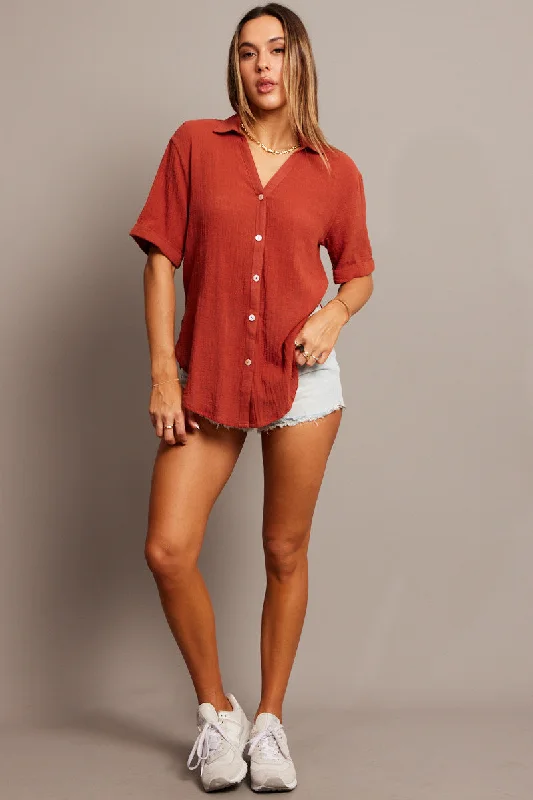 Brown Relaxed Shirt Short Sleeve