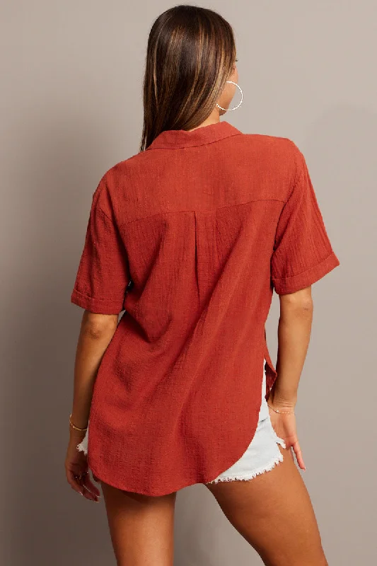 Brown Relaxed Shirt Short Sleeve