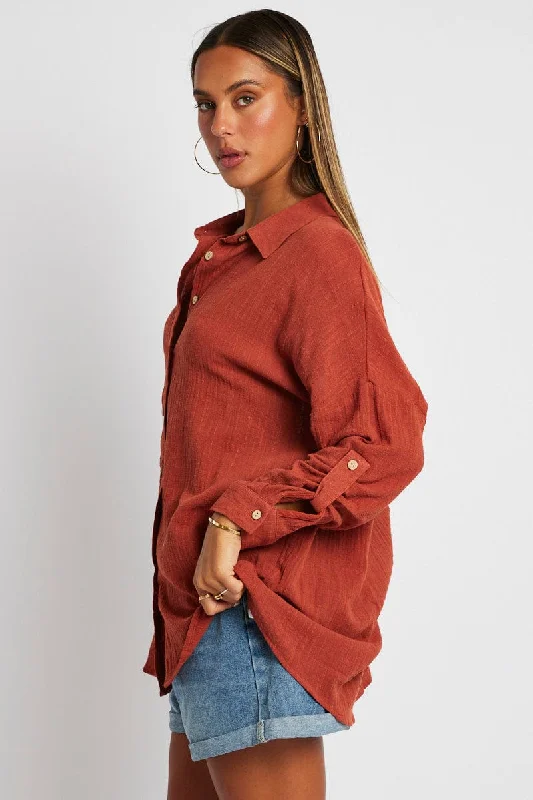 Brown Shirt Long Sleeve Cotton