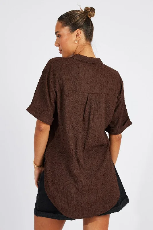 Brown Textured Shirt Short Sleeve