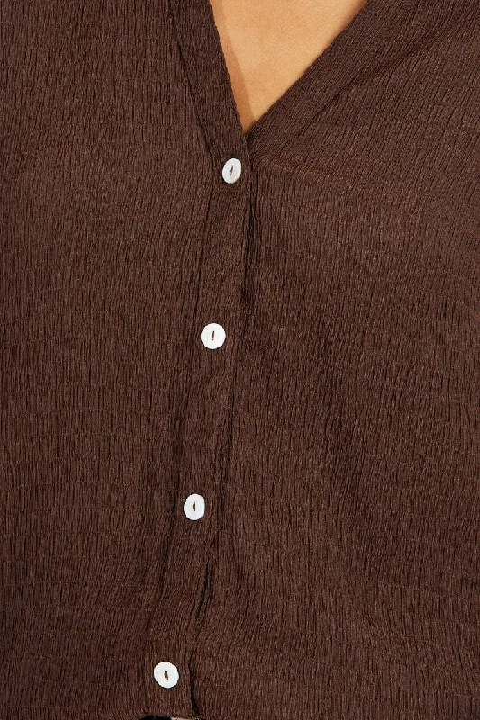 Brown Textured Shirt Short Sleeve