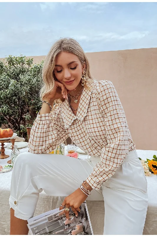 Checkered Shirt with Doll Collar Offical Blouse