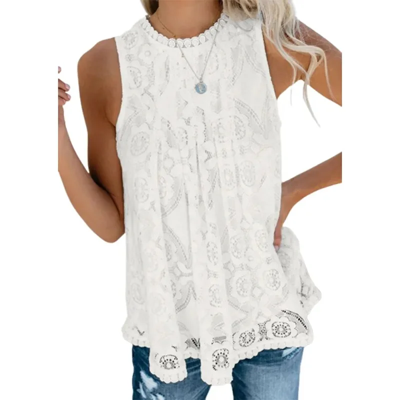 Dressy Sleeveless Hollow Out Blouse