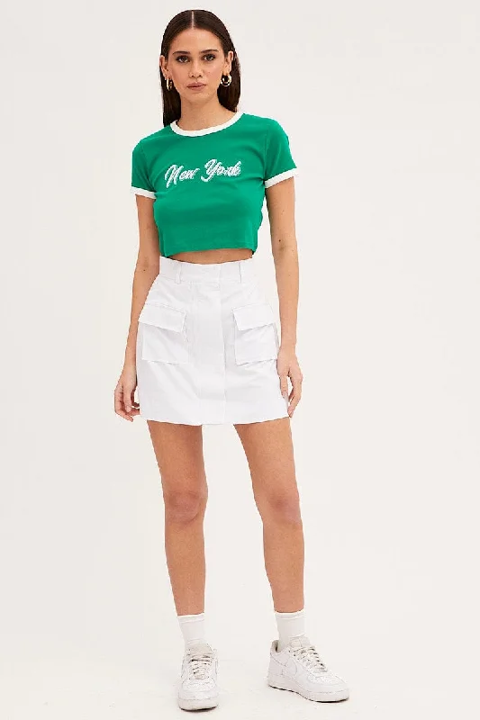 Green Baby Tee Short Sleeve Crew Neck Crop New York