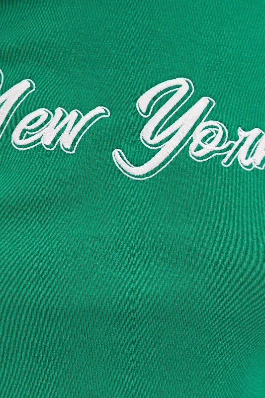 Green Baby Tee Short Sleeve Crew Neck Crop New York