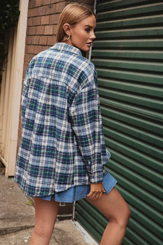 Green Check Shirt Long Sleeve Collar Check