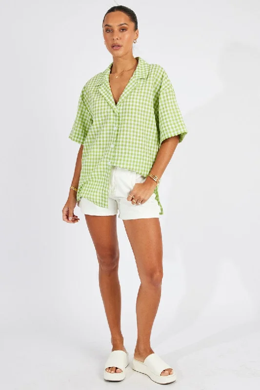 Green Check Shirt Short Sleeve