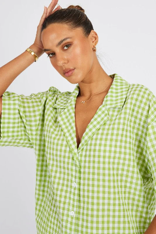 Green Check Shirt Short Sleeve