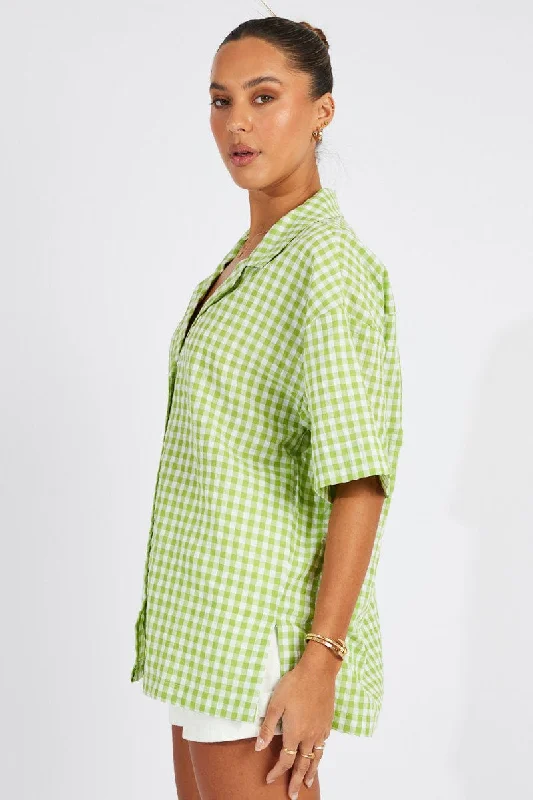 Green Check Shirt Short Sleeve