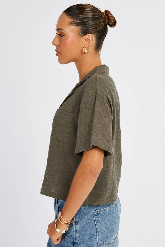 Green Crop Shirt Short Sleeve