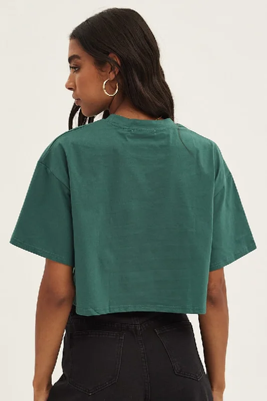 Green Crop T-Shirt Crew Neck Short Sleeve