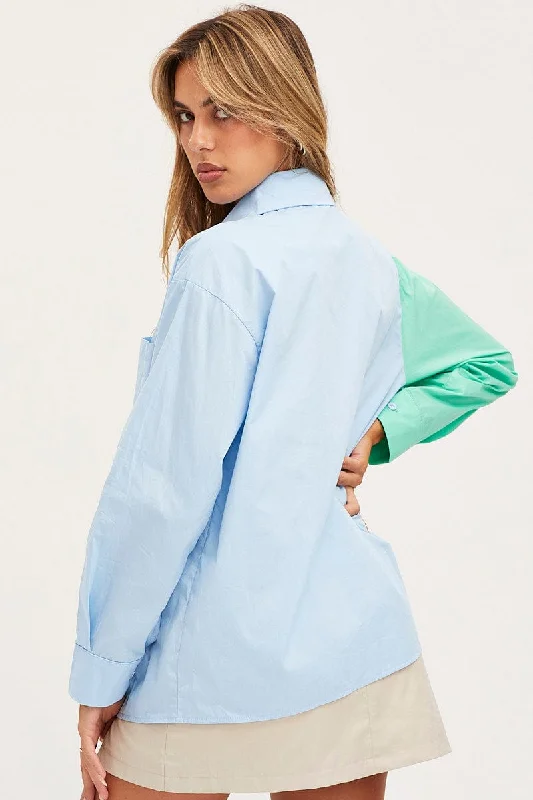 Green Oversized Shirts Long Sleeve Collared