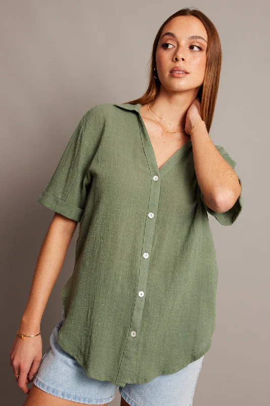 Green Relaxed Shirt Short Sleeve