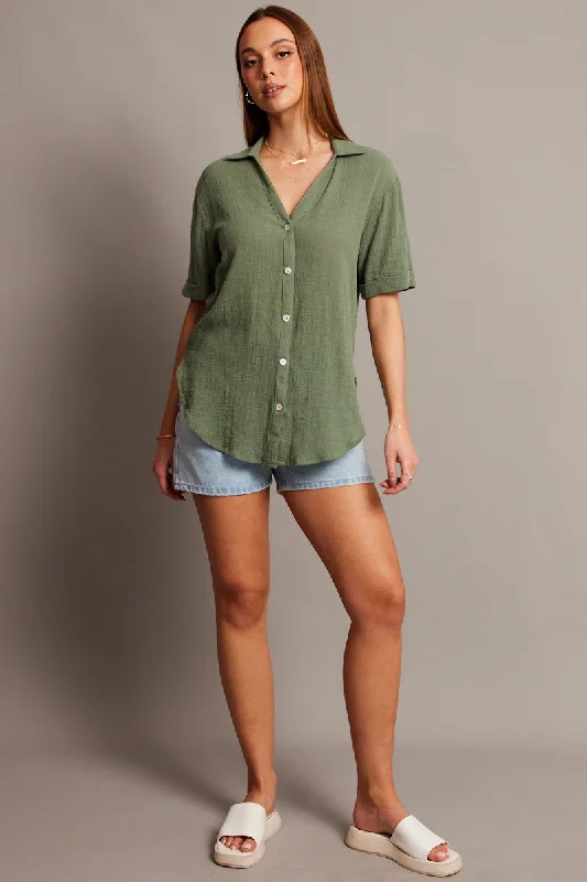 Green Relaxed Shirt Short Sleeve