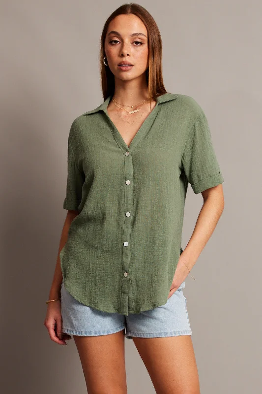 Green Relaxed Shirt Short Sleeve