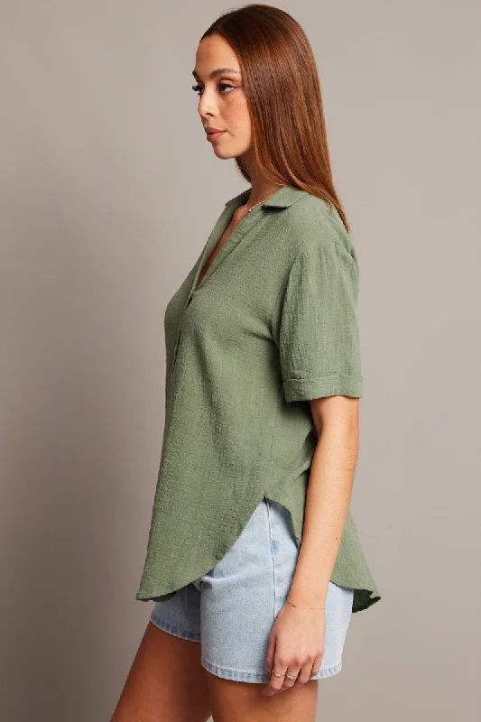 Green Relaxed Shirt Short Sleeve