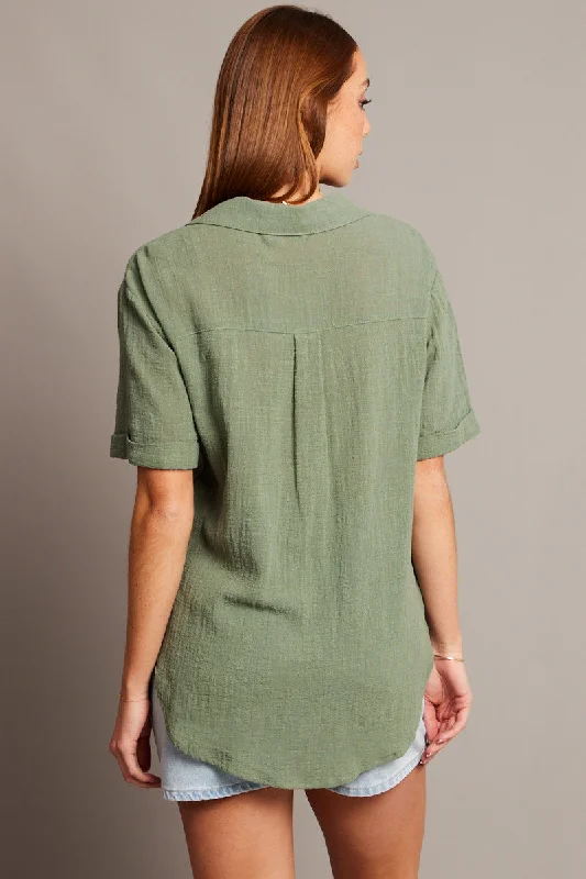 Green Relaxed Shirt Short Sleeve