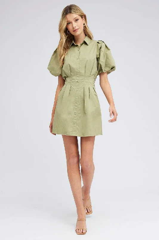 Green Shirt Dress Short Sleeve