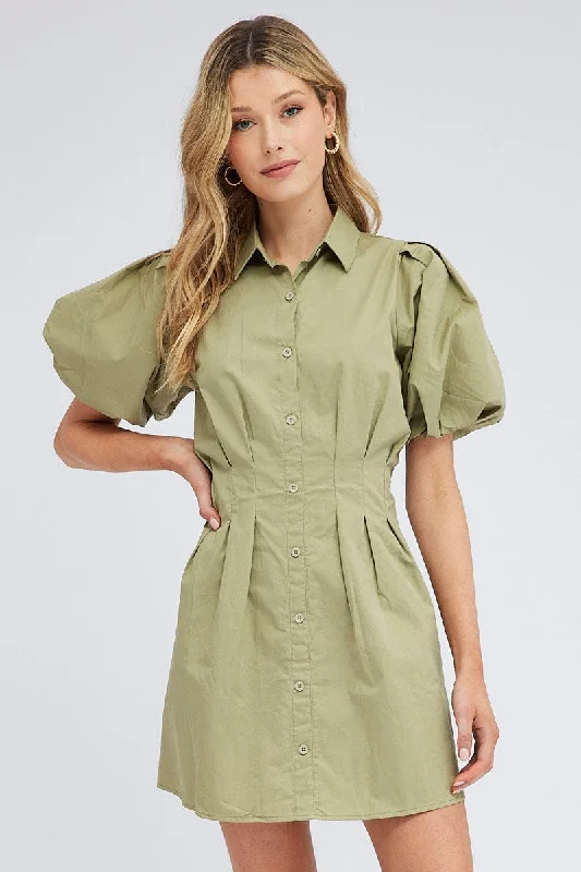 Green Shirt Dress Short Sleeve