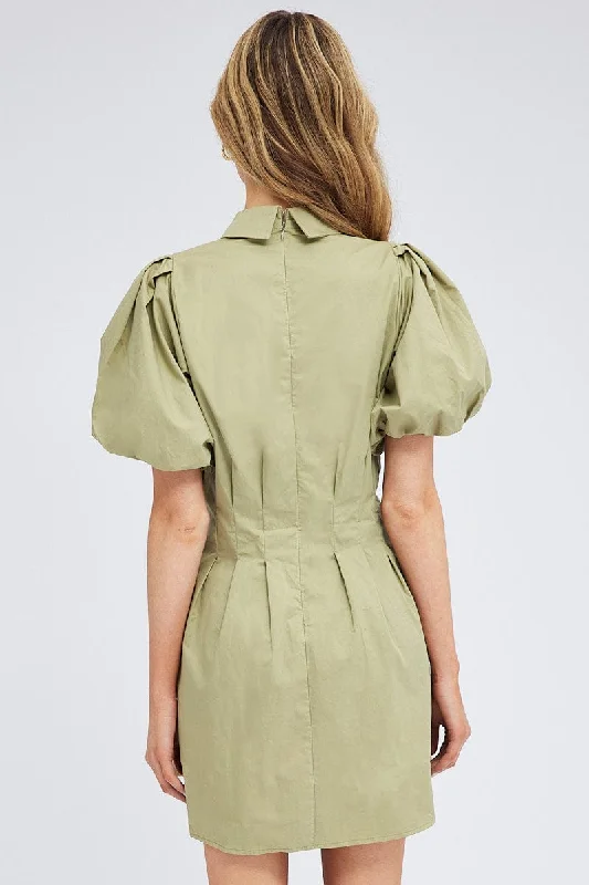 Green Shirt Dress Short Sleeve