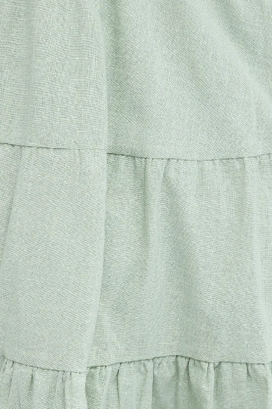 Green Shirt Dress Short Sleeve Tiered